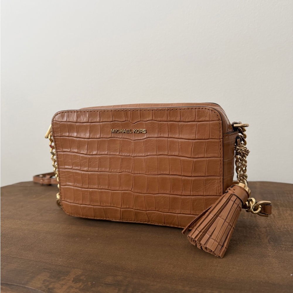 Michael Kors Tan Croc-Embossed Crossbody Bag
